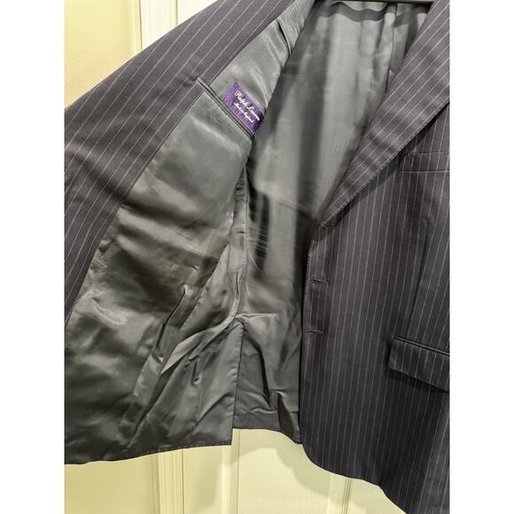 Ralph Lauren Purple Label Men's Navy Blue Pin Broken Chalk Stripe Wool Suit 46L - Picture 11 of 16
